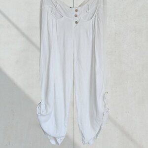 Tera Bora Womens M Linen Pants Ankle Ties Relaxed‎ Beach Cruise Vacation 36x25"